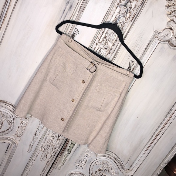 Y2K Retro 70’s Preppy Linen Look Mini Skirt Large - Picture 3 of 10